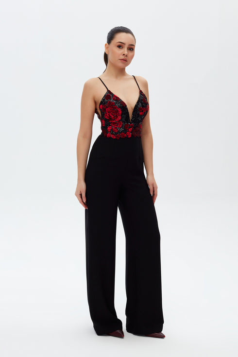 DEEP V DECOLLETE SEQUIN JUMPSUIT